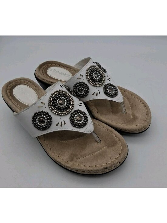 croft & barrow Shoes - Sole Sense Ability Sandals Women’s 5.5M Flip Flops Wedge White Leather Boho